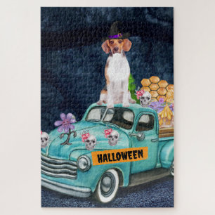 Puzzle Chien beagle Halloween Camion Effrayant Nuit