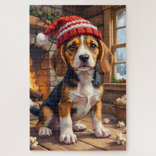 Puzzle Chien Beagle joyeux en bonnet de tricot douillet