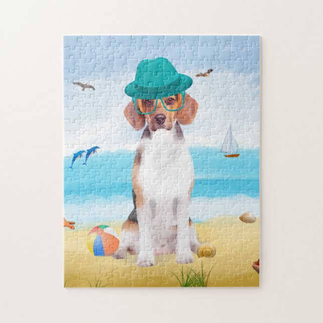 Puzzle Chien beagle sur la plage (Vertical)