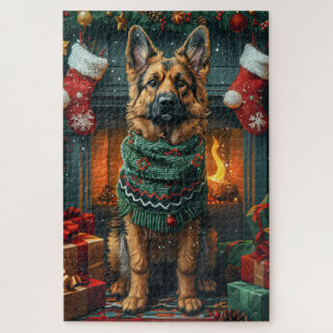 Puzzle Chien berger allemand avec des cadeaux de Noël che