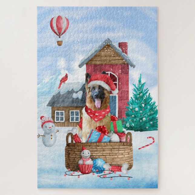 Puzzle Chien berger allemand dans la neige Maison de chie (Vertical)