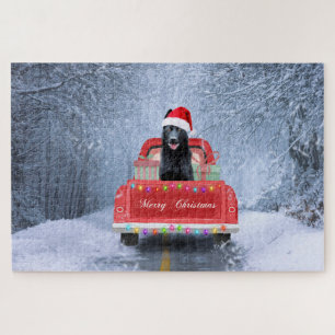 Puzzle Chien berger allemand en neige assis à Noël