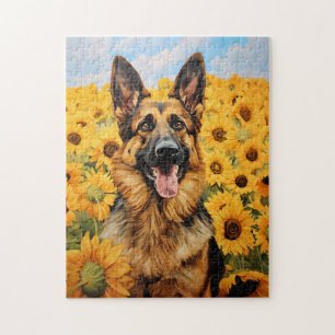 Puzzle Chien berger allemand en tournesol