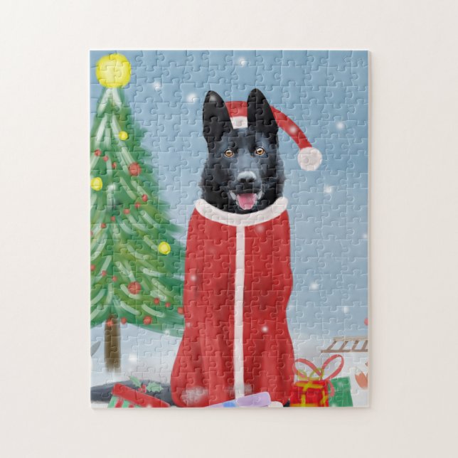 Puzzle Chien berger allemand noir dans les cadeaux de Noë (Vertical)