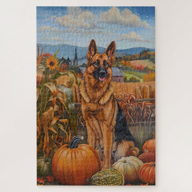 Puzzle Chien berger allemand récolte d'automne Thanksgivi (Vertical)