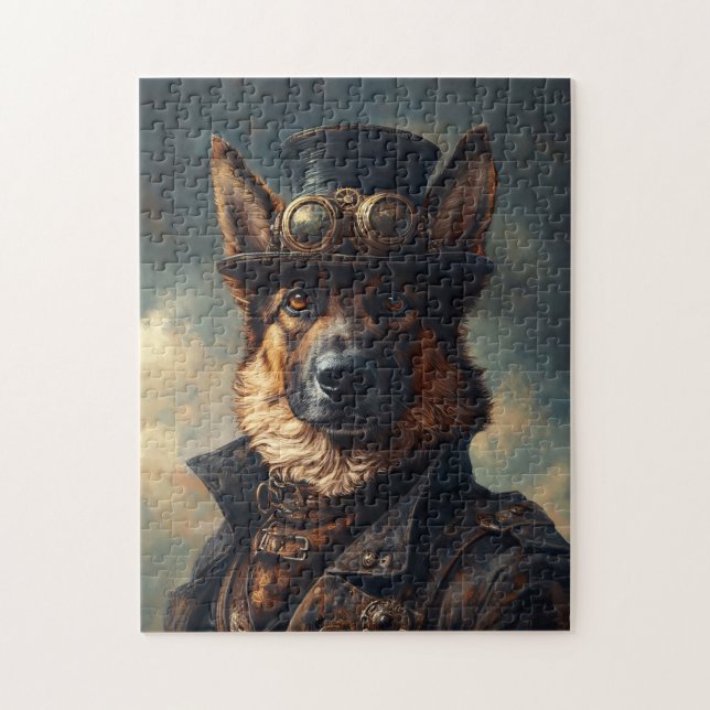 Puzzle Chien berger allemand Steampunk en chapeau haut-de (Vertical)