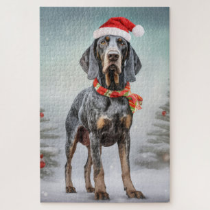 Puzzle Chien Bluetick Coonhound dans la neige de Noël