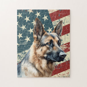 Puzzle Chien Border Collie avec drapeau américain grunge