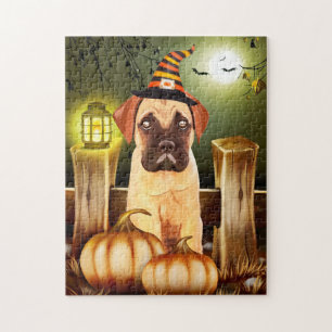 Puzzle Chien bullmastiff avec Casquette sorcier Halloween