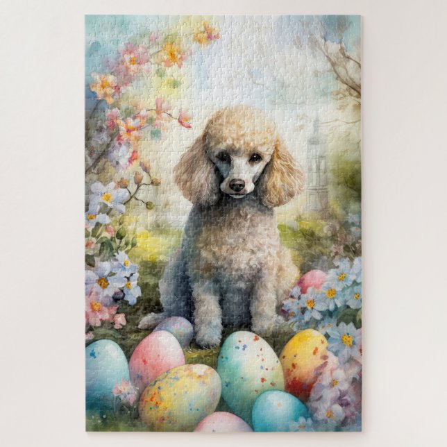 Puzzle Chien Caniche de vacances avec œufs de Pâques (Vertical)