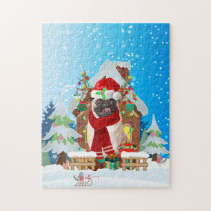 Puzzle Chien carlin avec cadeaux de Noël