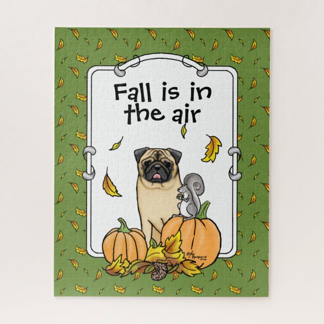 Puzzle Chien Carlin d'automne (fawn) Citrouille mignon Fe (Vertical)