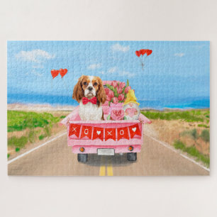 Puzzle Chien Cavalier King Camion de la Saint-Valentin Cœ