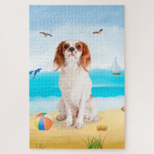 Puzzle Chien Cavalier King sur la plage