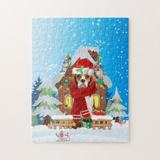 Puzzle chien cavalier roi avec cadeaux de Noël (Vertical)