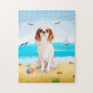 Puzzle chien cavalier roi sur la plage