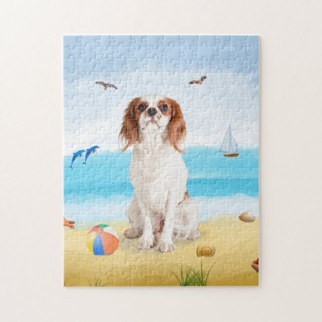 Puzzle chien cavalier roi sur la plage (Vertical)