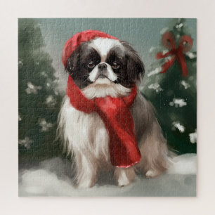 Puzzle Chien chinois japonais à Noël de neige