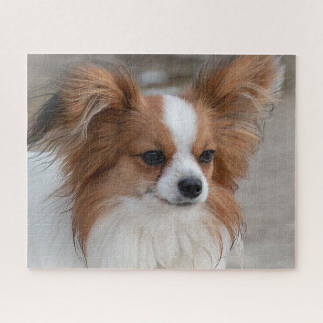 Puzzle Chien chiot Papillon amical (Horizontal)