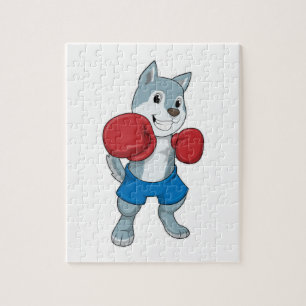 Puzzle Chien comme boîte avec gants de boxe