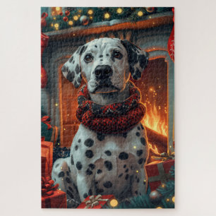Puzzle Chien dalmate avec cadeau de Noël cheminée