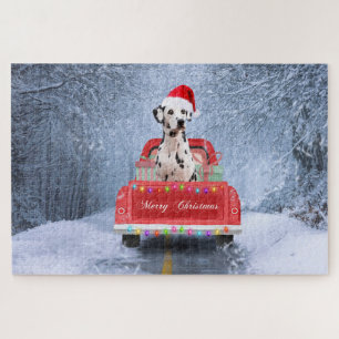 Puzzle Chien dalmate en neige assis dans un camion de Noë
