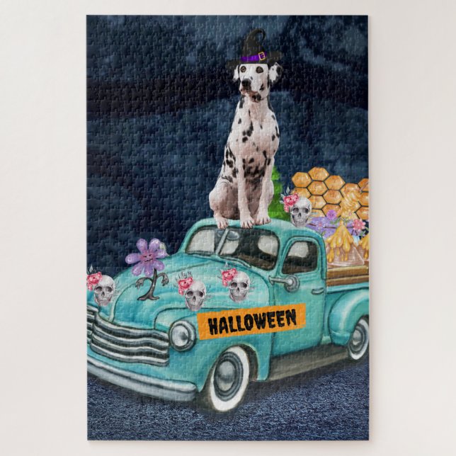 Puzzle Chien dalmate Halloween Camion Effrayant Nuit (Vertical)