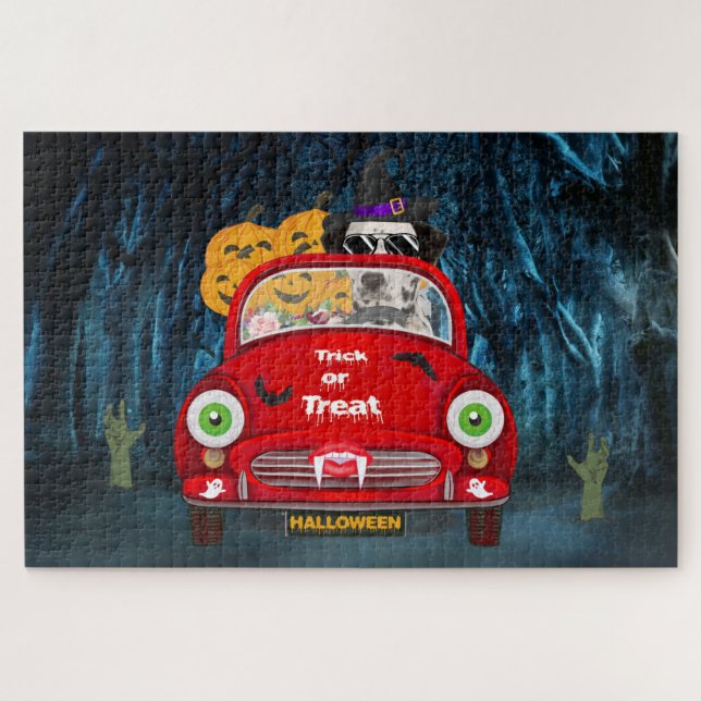 Puzzle Chien Dalmatien conduisant voiture effrayant Hallo (Horizontal)