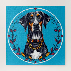 Puzzle Chien dans un motif floral circulaire