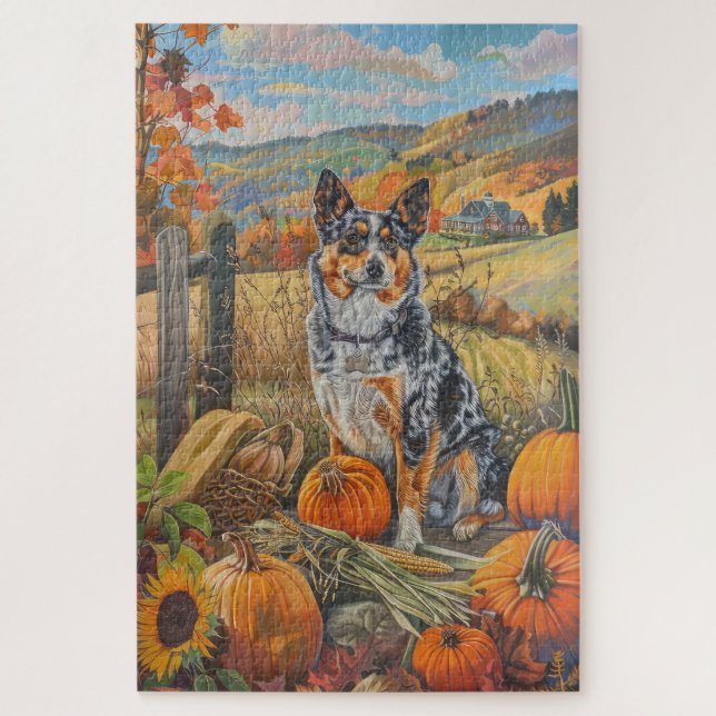 Puzzle Chien de bétail australien récolte d'automne Thank (Vertical)