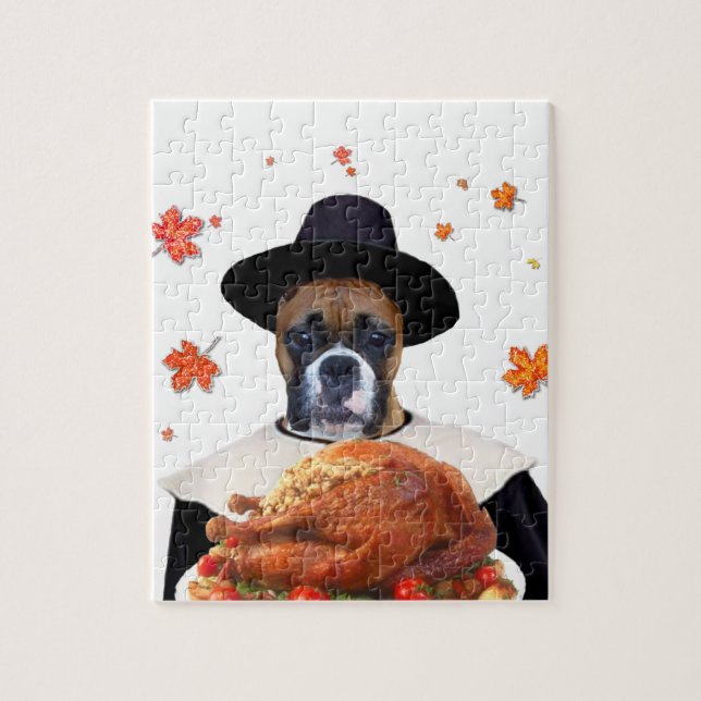 Puzzle Chien de boîte de Thanksgiving (Vertical)