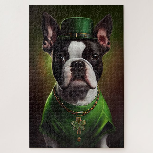 Puzzle Chien de Boston Terrier en Robe du Jour de la Sain (Vertical)