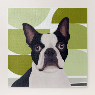 Puzzle Chien de Boston Terrier - Vert géométrique