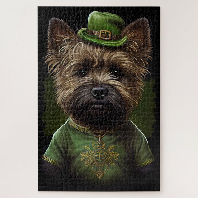 Puzzle Chien de Cairn Terrier en Robe de la Saint Patrick (Vertical)