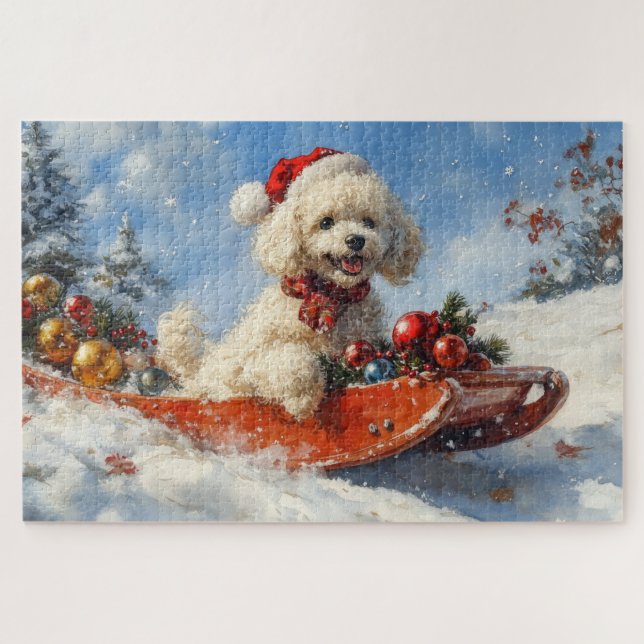 Puzzle Chien de caniche dans la boue Laisser il neige Noë (Horizontal)