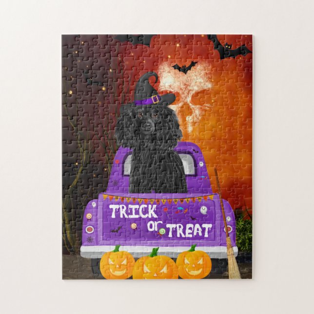 Puzzle Chien de caniche dans un camion Halloween (Vertical)