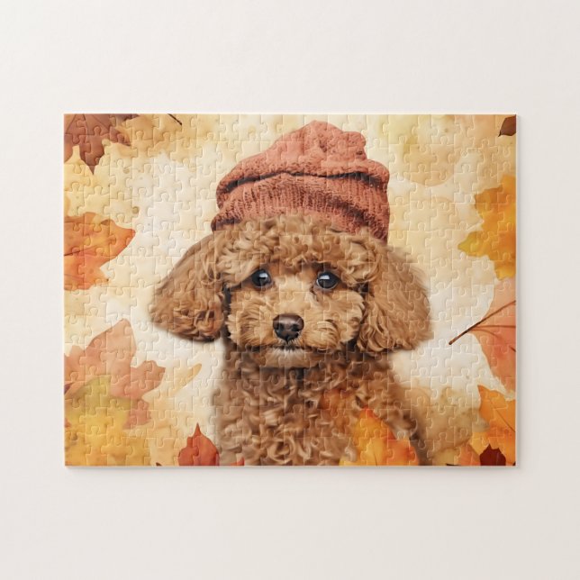 Puzzle Chien de caniche mignon/automne/automne (Horizontal)