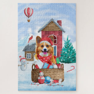 Puzzle Chien de Corgi dans la neige Maison de Chien de No