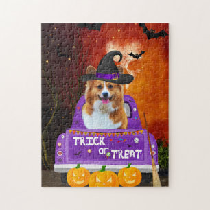 Puzzle Chien de Corgi dans le camion Halloween