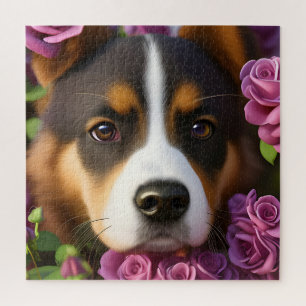 Puzzle Chien de Corgi en rose violet