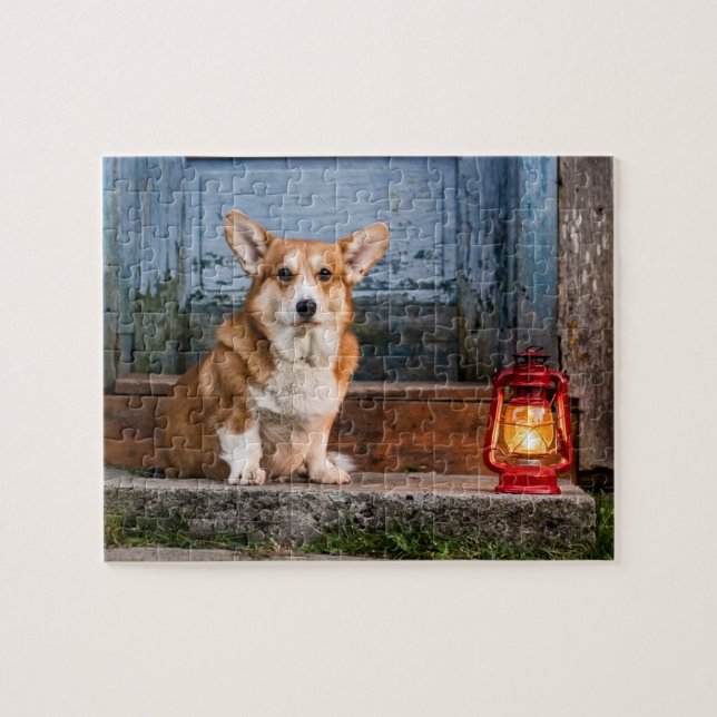 Puzzle Chien de Corgi sur le Stoop (Horizontal)