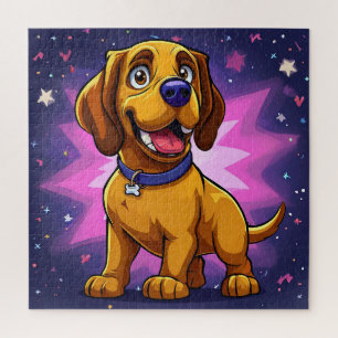 Puzzle Chien de dessin animé joueur avec des couleurs viv