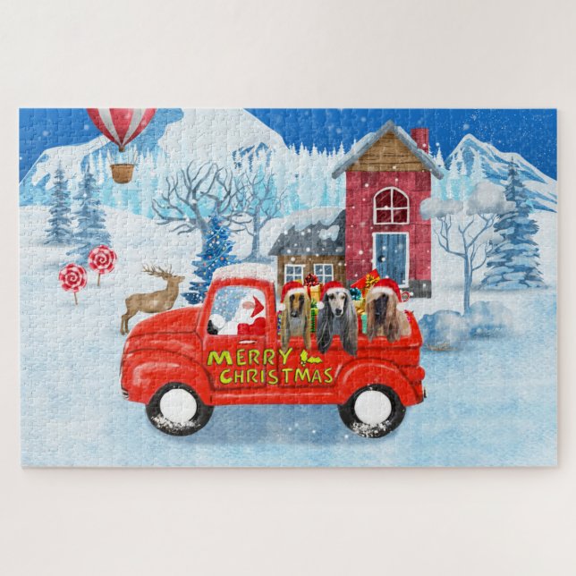 Puzzle Chien de Hounds afghan dans la livraison de Noël C (Horizontal)