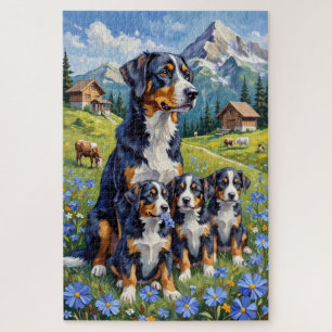 Puzzle Chien de Montagne Suisse Art Gentiane Alpine
