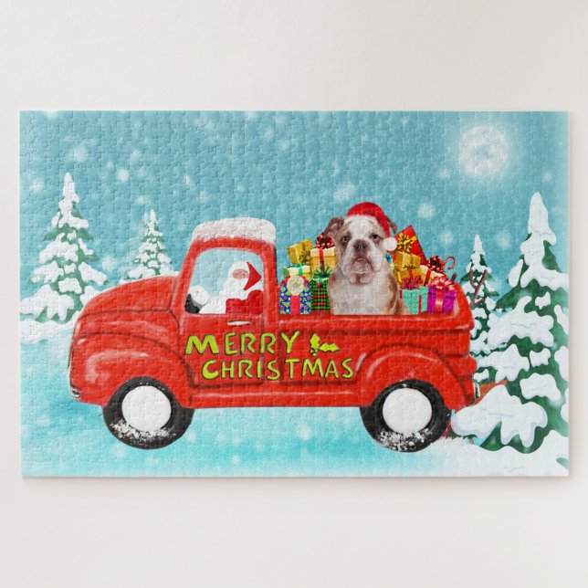 Puzzle Chien de Noël Père Noël Livraison Camion (Horizontal)