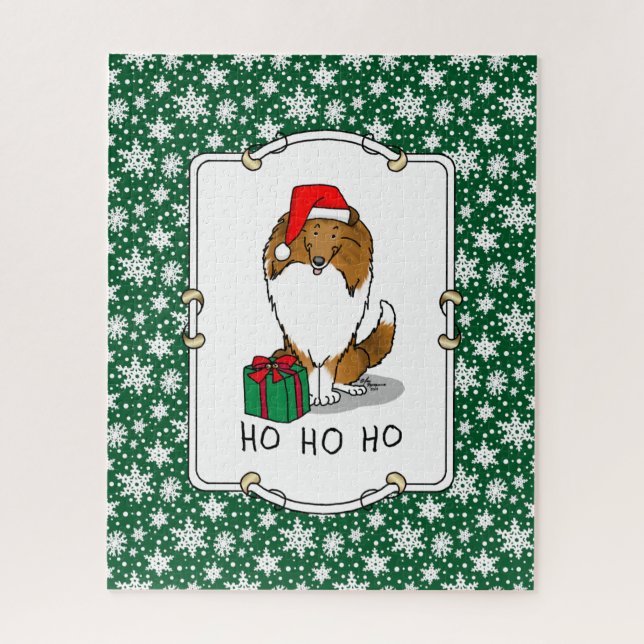 Puzzle Chien de Noël Santa Hat Shetland Sheepdog (sable)  (Vertical)