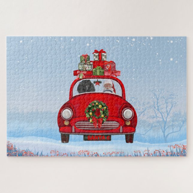Puzzle Chien De Poiche En Voiture Avec Le Père Noël (Horizontal)