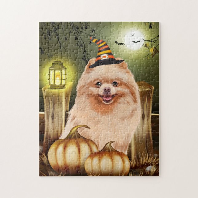 Puzzle Chien de Poméranie avec Casquette de sorcière (Vertical)