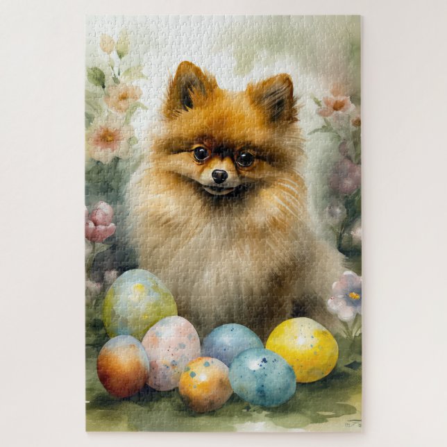Puzzle Chien de Poméranie avec oeufs de Pâques vacances (Vertical)