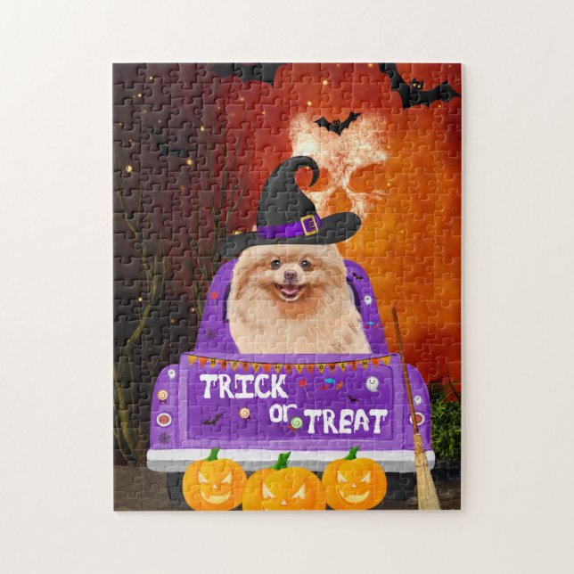 Puzzle Chien de Poméranie en Camion Halloween (Vertical)
